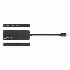 Hub Manhattan, 7 Puertos, Cable 0.15 M, Velocidad 5000 Mbit/s, Usb A, 5 Gbps, Color Negro