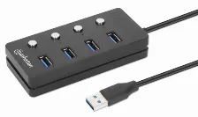 Hub Usb Manhattan, 4 Puertos, Cable 1.5 M, Velocidad 5000 Mbit/s, Usb A, 5gbps, Color Negro