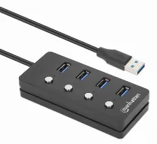 Hub Usb Manhattan, 4 Puertos, Cable 1.5 M, Velocidad 5000 Mbit/s, Usb A, 5gbps, Color Negro