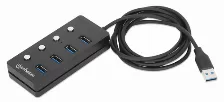 Hub Usb Manhattan, 4 Puertos, Cable 1.5 M, Velocidad 5000 Mbit/s, Usb A, 5gbps, Color Negro