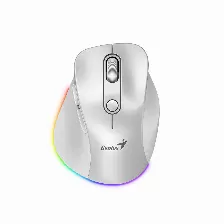 Mouse Ergonomico Genius Ergo 9000s Pro, Inalambrico 2.4ghz, Recargable Usb-c, Rgb, 6 Botones, Blanco