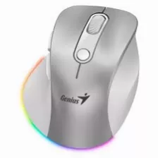 Mouse Ergonomico Genius Ergo 9000s Pro, Inalambricoz, Recargable, Usb-c, Rgb, 6 Botones, Color Gris/blanco