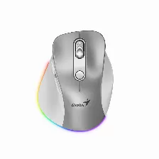 Mouse Ergonomico Genius Ergo 9000s Pro, Inalambricoz, Recargable, Usb-c, Rgb, 6 Botones, Color Gris/blanco