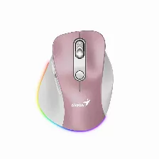 Mouse Ergonomico Genius Ergo 9000s Pro, Inalambrico, Recargable, Usb-c, Rgb, 6 Botones, Color Rosa/gris