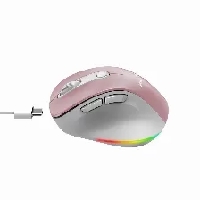 Mouse Ergonomico Genius Ergo 9000s Pro, Inalambrico, Recargable, Usb-c, Rgb, 6 Botones, Color Rosa/gris