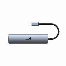 Hub Usb Genius Uh-545, 5 En 1, 3 Puertos Usb 3.0, 1 Usb-c, 1 Rj45, Conexion Usb-c, Cable 15cm, Color Gris