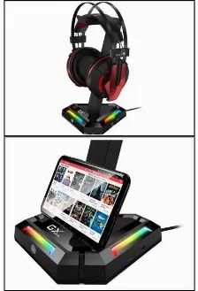 Soporte Para Diadema Con Hub Genius Gx-uh100, Rgb, 2x Usb-c, 2x Usb-a, Negro