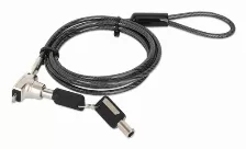 Cable Antirrobo Manhattan Candado De Seguridad Nano Para Laptop, Con Llave Candado Antirrobo Para Laptop, Dos Llaves Incluidas, Cable De Acero De 1.5 M (5 Pies), Cubierta De Pvc Negra Traslúcida, Plateado, 1.5 M, Kensington, Llave, Acero, Zinc, Negro