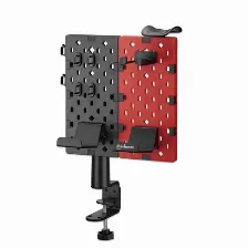 Soportes Manhattan Soporte De Escritorio Con Tablero Organizador Perforado Y Porta Accesorios, Control De Juegos, Auriculares, Soporte Pasivo, Escritorio, Negro, Rojo