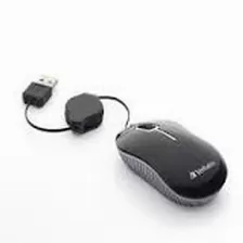 Mouse Mini Verbatim Optico, Cable Retractil, Usb 2.0, Color Negro