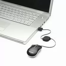 Mouse Mini Verbatim Optico, Cable Retractil, Usb 2.0, Color Negro