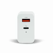 Cargador Vorago Au-350-wh, 5v, 3a, 9v, Doble Puerto, 1xusb 2.0, 1xusb Tipo C, Carga Rapida 20w, Blanco