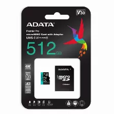 Memoria Micro Sd Adata, 512gb, Premier Pro Xc Uhs-i, Clase 10, Con Adaptador Sd, 100 Mb/s, 80mb/s, Open Box