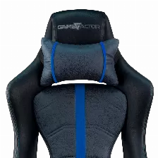 Silla Gamer Game Factor Cgc650 Bl, Tela Y Cuero Sintetico, Estructura Metalica, Descansa Brazos Ajustable, Reclinable, Cojin Lumbar Y Cuello, Azul