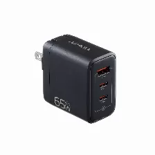 Cargador De Pared Adata Gan Usb Charger, 65 W, 2x Puerto Usb Tipo C, 1x Puerto Usb A, Enchufe Plegable, Color Negro