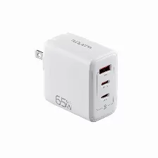 Cargador De Pared Adata Gan Usb Charger, 65 W, 2x Puerto Usb Tipo C, 1x Puerto Usb A, Enchufe Plegable, Color Blanco