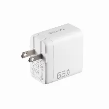 Cargador De Pared Adata Gan Usb Charger, 65 W, 2x Puerto Usb Tipo C, 1x Puerto Usb A, Enchufe Plegable, Color Blanco