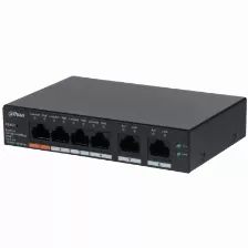 Switch Dahua 6 Puertos Gigabit Ethernet, 4 Puertos Poe 10/100/1000 + 2 Puertos Uplink, 60w, 12 Gbit/s
