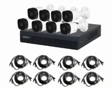 Kit De Vigilancia Dahua Cctv, Dvr 8 Canales, 8 Camaras Bala, 2mp, Ip67, Con Accesorios