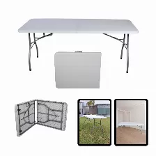 Mesa Plegable Modamob 2.40 Metros, 240x76x74cm, Base 4.35cm, Tubo 28x1.0mm, Blanca Dano Fisico Leve