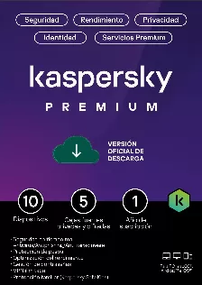 Licencia Kaspersky Premium + Customer Support / 10 Dispositivos / 5 Cuentas Kpm / 1 Ano / Electronica Esd