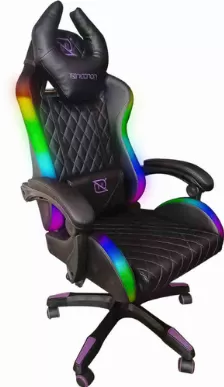 Silla Gamer Necnon Nsg-rgb 1 Asiento Plano, Reposa-brazos Si, Material Cuero, Nylon, Color Negro, Rosa