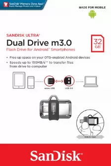 Memoria Flash Sandisk Ultra 32gb (sddd3-032g-g46) Dual Drive Micro Duo, Usb3.0, Micro Usb Otg