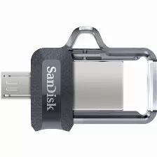 Memoria Usb Sandisk Ultra Dual M3.0 64 Gb, 3.2 Gen 1 (3.1 Gen 1), Factor De Forma Deslizar, Color Negro, Plata, Transparente