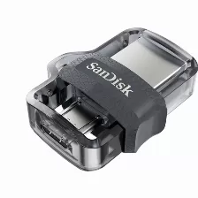 Memoria Usb Sandisk Ultra Dual M3.0 64 Gb, 3.2 Gen 1 (3.1 Gen 1), Factor De Forma Deslizar, Color Negro, Plata, Transparente