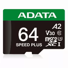 Memoria Micro Sd Adata Speed Plus, 64 Gb, Velocidad 160 Mb/s, Class 10