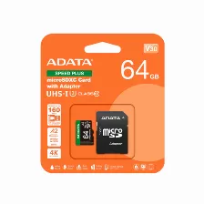 Memoria Micro Sd Adata Speed Plus, 64 Gb, Velocidad 160 Mb/s, Class 10